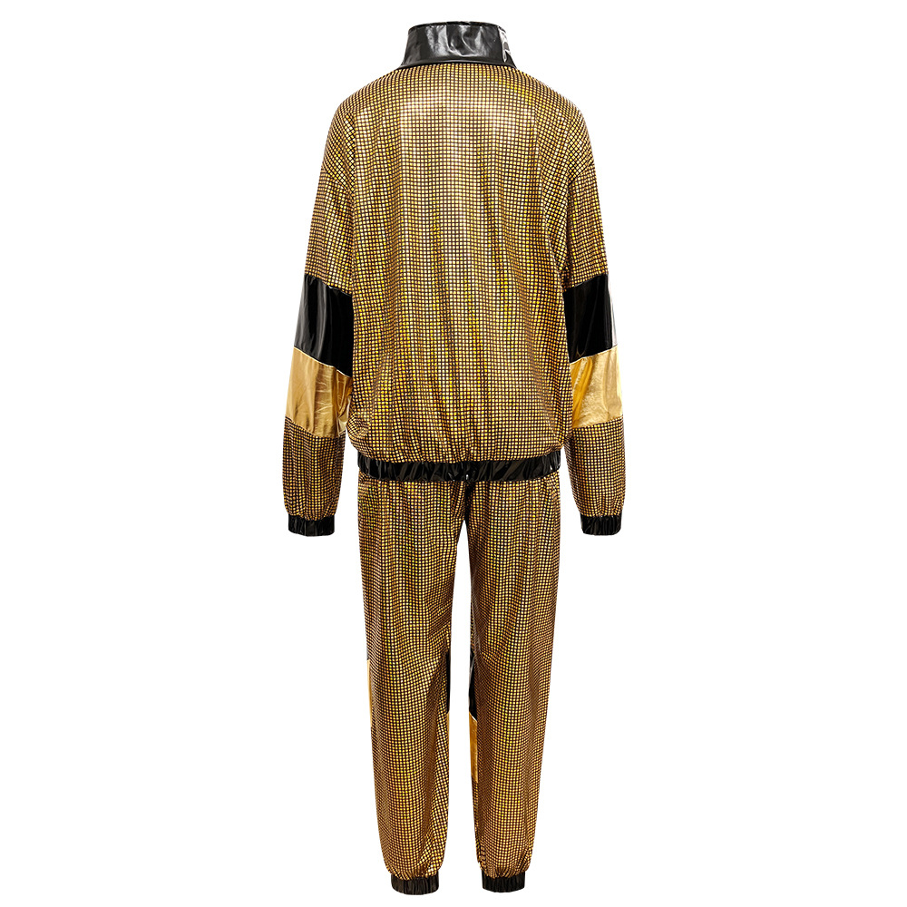 Womens Hip Hop Dance Costume Set 80s Disco Sportswear Two Piece Set Tracksuit